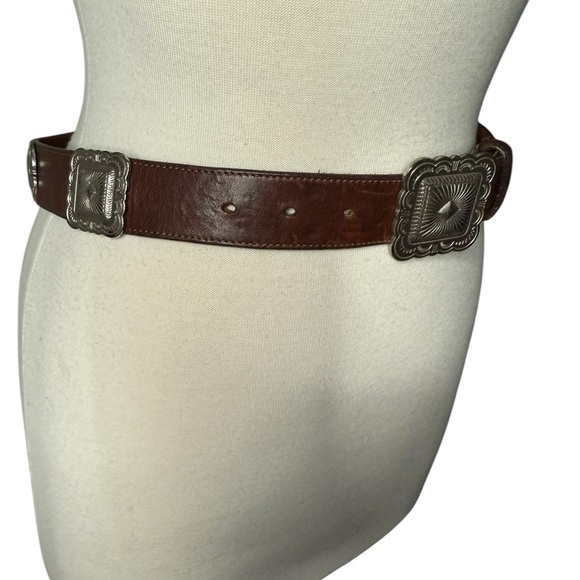 Vintage Leather Cowboy Concho Style 1992 Brown Belt - Picture 3 of 10